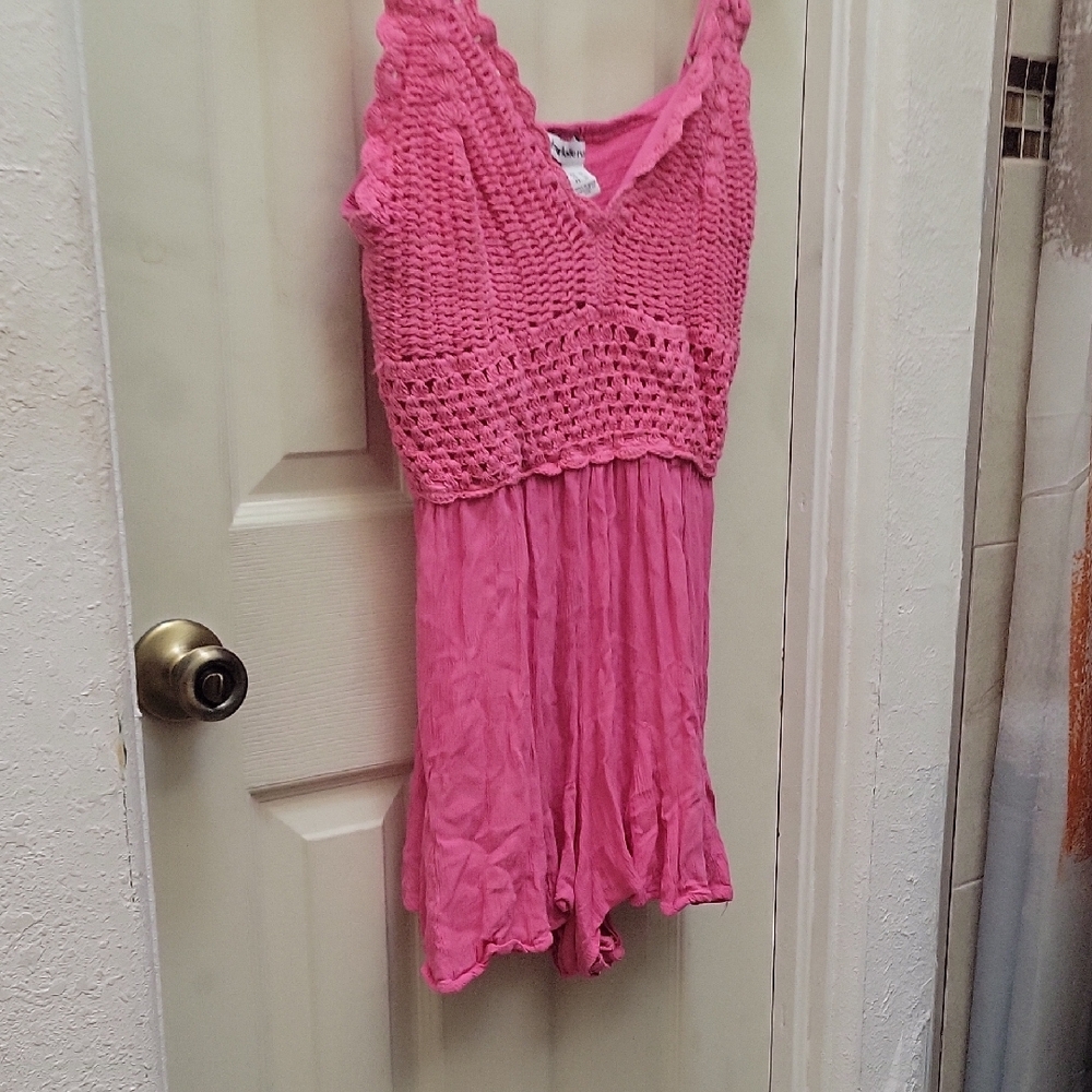 Charlotte Russe Pink Romper with Crocheted Detail